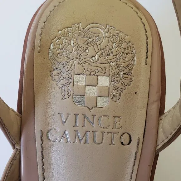 Vince Camuto Seemas Wedge Heel Sandals 8.5W Nude Patent Leather Square Open Toe