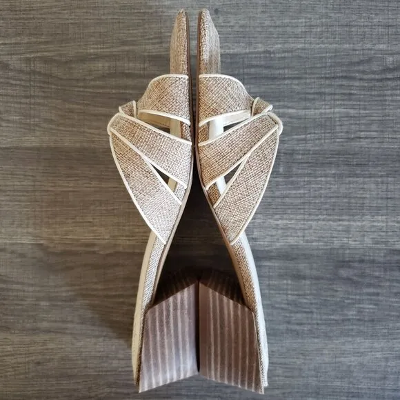 Vince Camuto Selaries Knotted Leather Square Toe Sandals Low Heel Natural Size 9