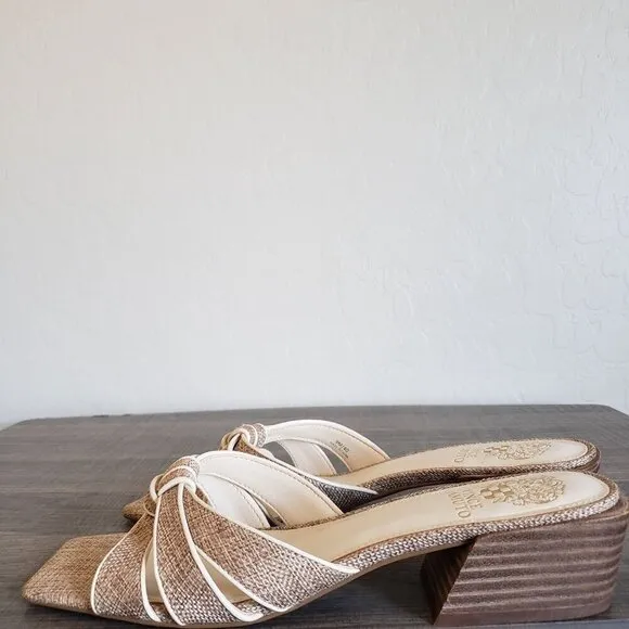 Vince Camuto Selaries Knotted Leather Square Toe Sandals Low Heel Natural Size 9