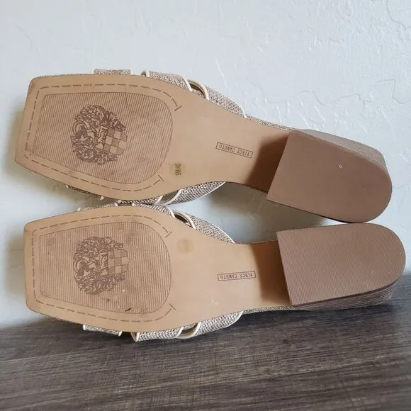 Vince Camuto Selaries Knotted Leather Square Toe Sandals Low Heel Natural Size 9
