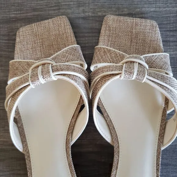 Vince Camuto Selaries Knotted Leather Square Toe Sandals Low Heel Natural Size 9