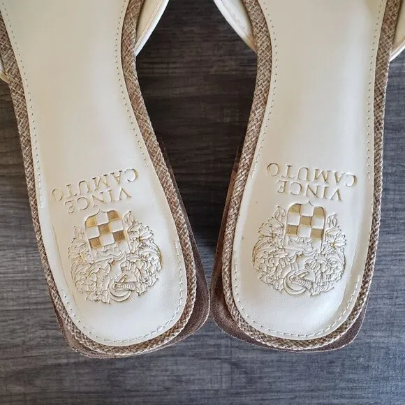 Vince Camuto Selaries Knotted Leather Square Toe Sandals Low Heel Natural Size 9