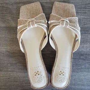 Vince Camuto Selaries Knotted Leather Square Toe Sandals Low Heel Natural Size 9