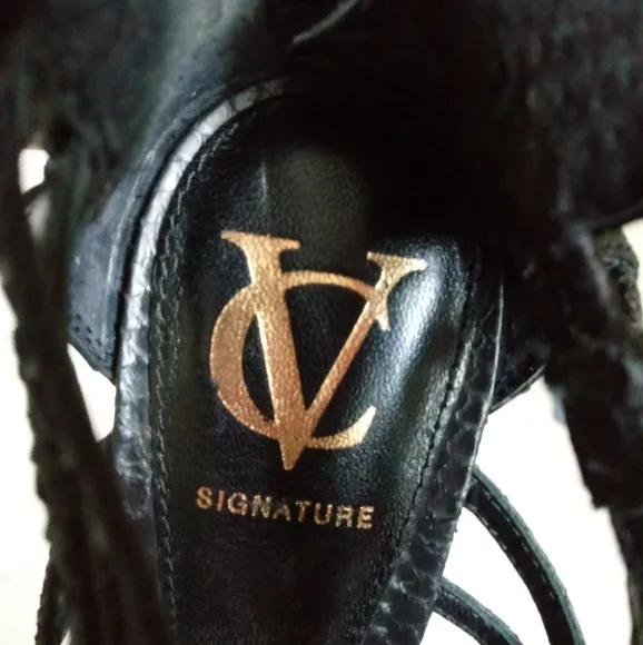 Vince Camuto Signature Emile Jeweled Genuine Leather/Snakeskin Wedge Sandals