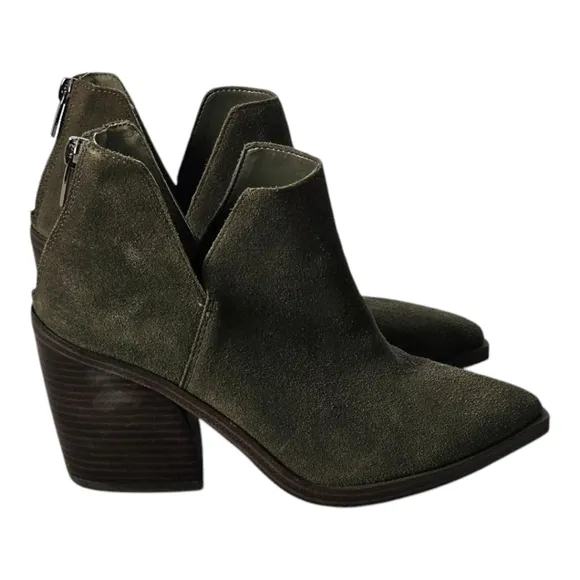 Vince Camuto VC-GIGIETTA Suede Ankle Boots Womens 8M Olive Green Pointed Toe