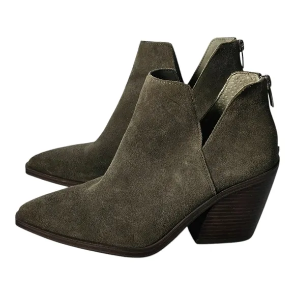 Vince Camuto VC-GIGIETTA Suede Ankle Boots Womens 8M Olive Green Pointed Toe