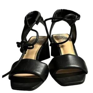 VInce Camuto Vernisa, Block Heel Black Leather Stappy Sandals Shoes Size 8