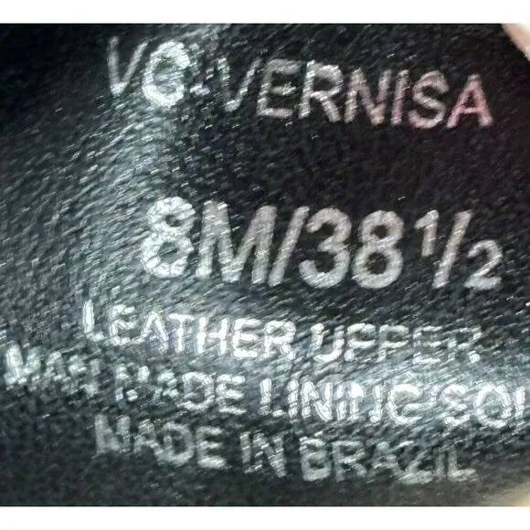 VInce Camuto Vernisa, Block Heel Black Leather Stappy Sandals Shoes Size 8