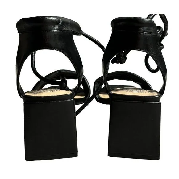 VInce Camuto Vernisa, Block Heel Black Leather Stappy Sandals Shoes Size 8