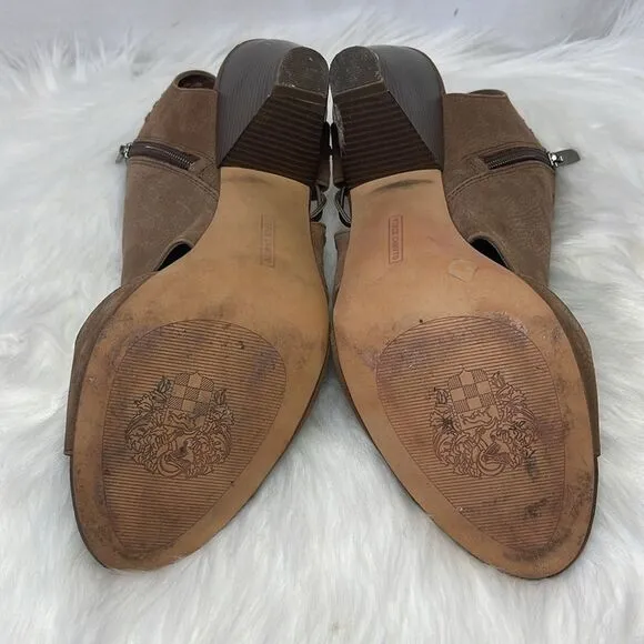 Vince Camuto Emmia Smoky Taupe Block Heel Side Zip Sandals Sz 11M