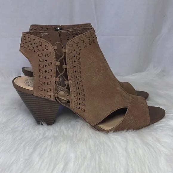 Vince Camuto Emmia Smoky Taupe Block Heel Side Zip Sandals Sz 11M