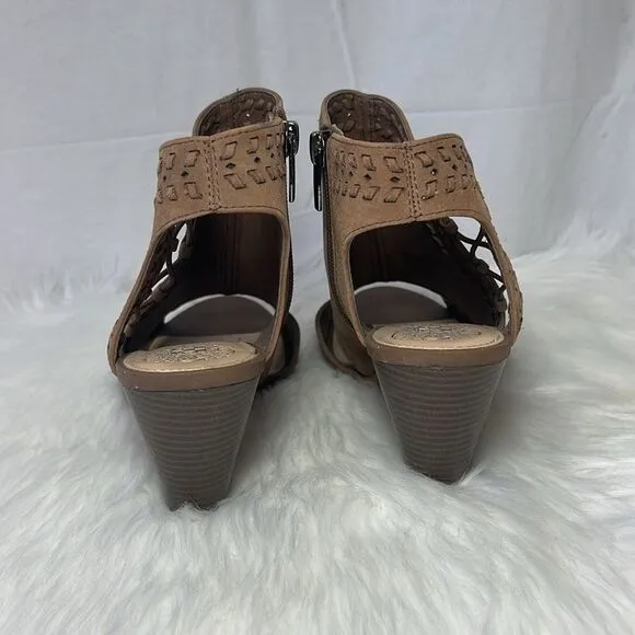 Vince Camuto Emmia Smoky Taupe Block Heel Side Zip Sandals Sz 11M