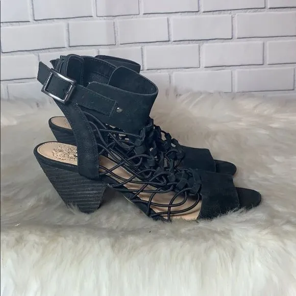 Vince Camuto Esray Black Suede Sandals Sz 7