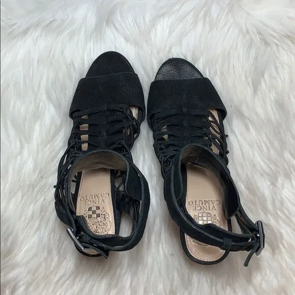 Vince Camuto Esray Black Suede Sandals Sz 7