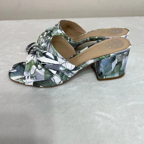 Vince Camuto Sharrey Printed Block Heel Sandals White and Green Design 8 Women