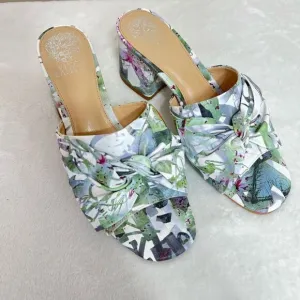 Vince Camuto Sharrey Printed Block Heel Sandals White and Green Design 8 Women