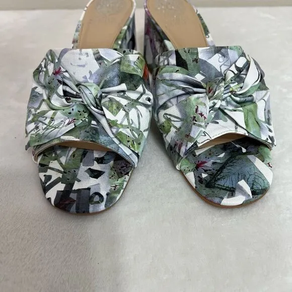 Vince Camuto Sharrey Printed Block Heel Sandals White and Green Design 8 Women