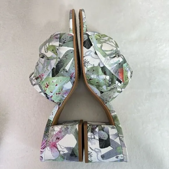 Vince Camuto Sharrey Printed Block Heel Sandals White and Green Design 8 Women