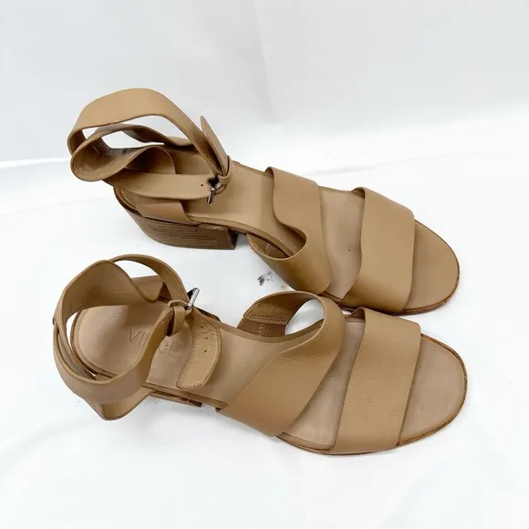 VINCE Frida Ankle Strap Leather Sandals Size 7 Block Heel