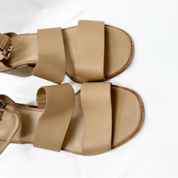 VINCE Frida Ankle Strap Leather Sandals Size 7 Block Heel