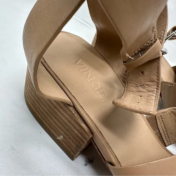 VINCE Frida Ankle Strap Leather Sandals Size 7 Block Heel