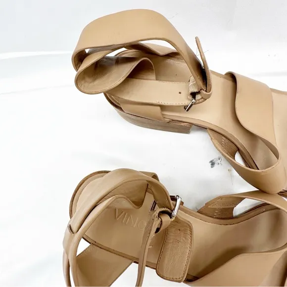 VINCE Frida Ankle Strap Leather Sandals Size 7 Block Heel