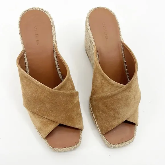 Vince Gaelan Wedge Jute Espadrille Suede Sandals size 8 Tan Camel NWOT