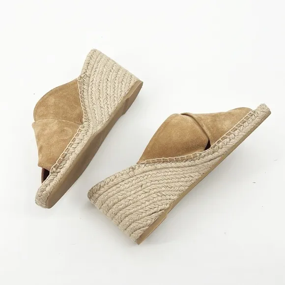 Vince Gaelan Wedge Jute Espadrille Suede Sandals size 8 Tan Camel NWOT