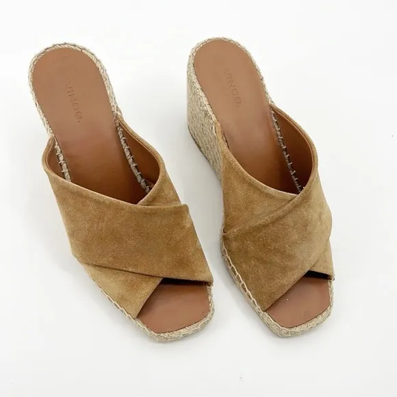 Vince Gaelan Wedge Jute Espadrille Suede Sandals size 8 Tan Camel NWOT
