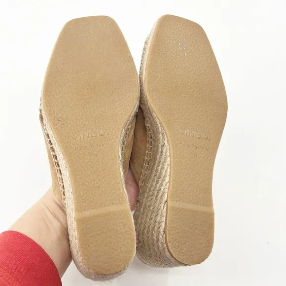 Vince Gaelan Wedge Jute Espadrille Suede Sandals size 8 Tan Camel NWOT