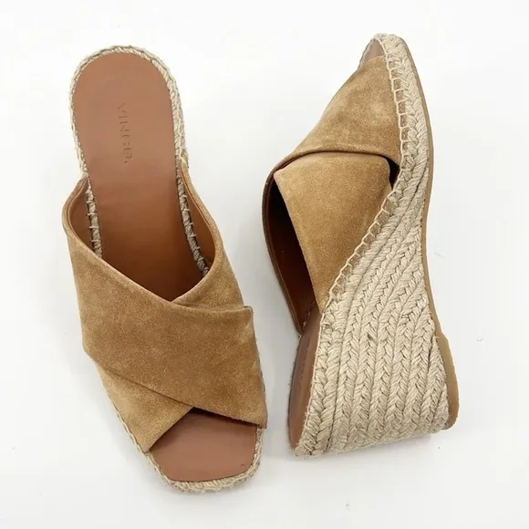 Vince Gaelan Wedge Jute Espadrille Suede Sandals size 8 Tan Camel NWOT