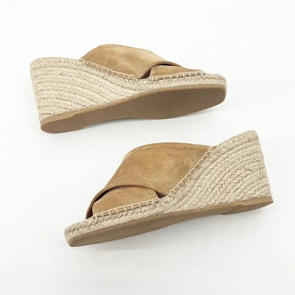 Vince Gaelan Wedge Jute Espadrille Suede Sandals size 8 Tan Camel NWOT