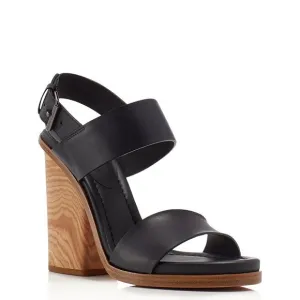 Vince Haley Black Leather Wood Block Heel Sandals size 7.5 M