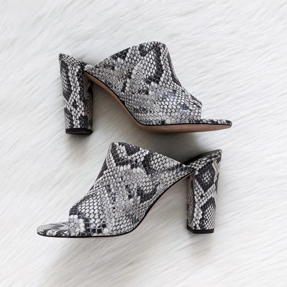 Vince Heath Snake Print Leather Block Heel Mule Sandals | Size 8.5