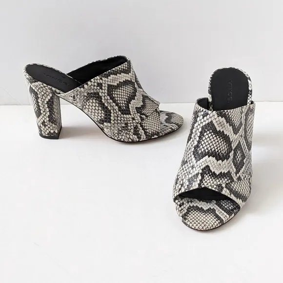 Vince Heath Snake Print Leather Block Heel Mule Sandals | Size 8.5