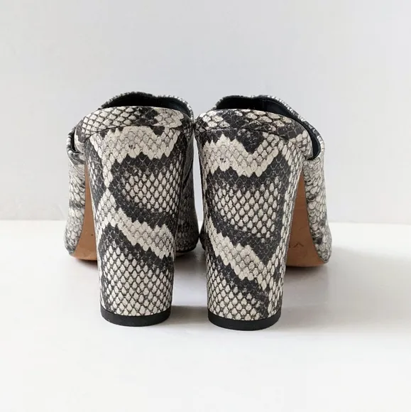 Vince Heath Snake Print Leather Block Heel Mule Sandals | Size 8.5