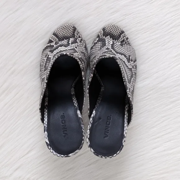 Vince Heath Snake Print Leather Block Heel Mule Sandals | Size 8.5