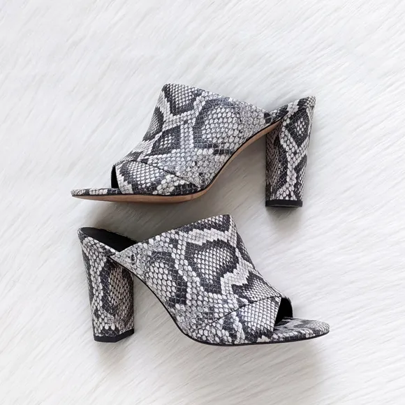 Vince Heath Snake Print Leather Block Heel Mule Sandals | Size 8.5