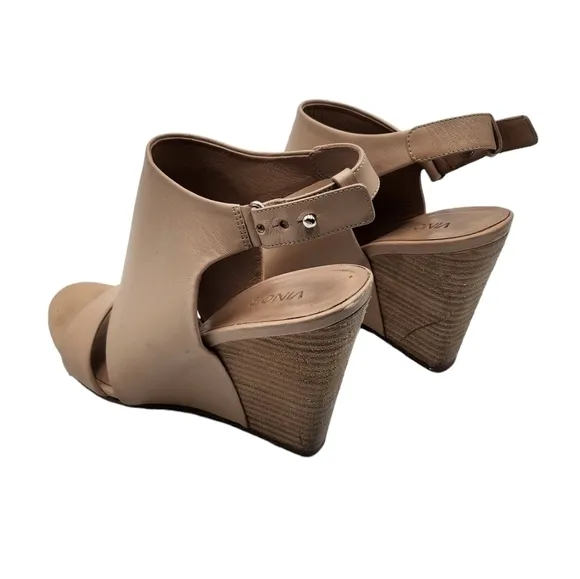 Vince Karen Nuetral double banded women's leather wedge sandals Sz 7M