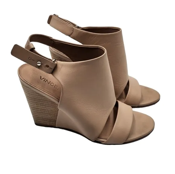 Vince Karen Nuetral double banded women's leather wedge sandals Sz 7M