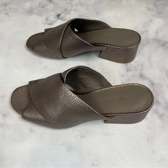 Vince Karsen Metallic Pebbled Leather Slide Sandals