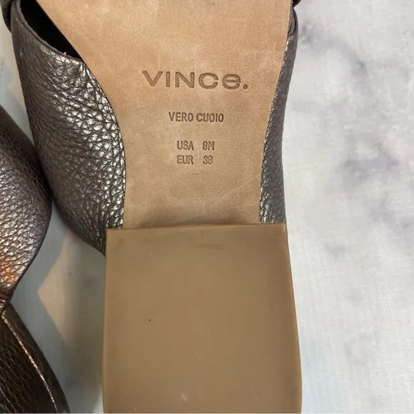 Vince Karsen Metallic Pebbled Leather Slide Sandals