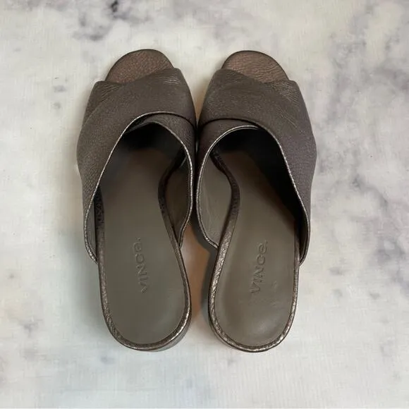 Vince Karsen Metallic Pebbled Leather Slide Sandals