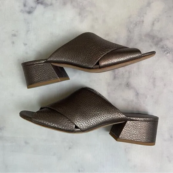 Vince Karsen Metallic Pebbled Leather Slide Sandals
