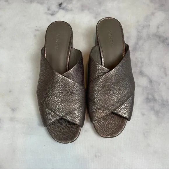 Vince Karsen Metallic Pebbled Leather Slide Sandals