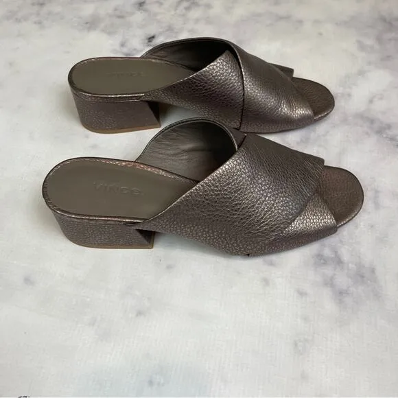 Vince Karsen Metallic Pebbled Leather Slide Sandals