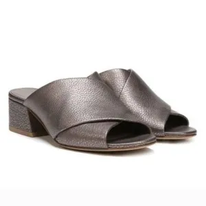 Vince Karsen Metallic Pebbled Leather Slide Sandals