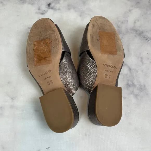 Vince Karsen Metallic Pebbled Leather Slide Sandals