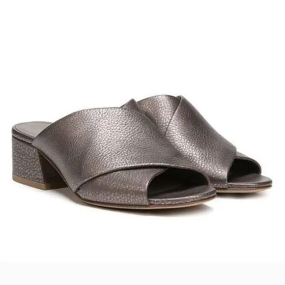 Vince Karsen Metallic Pebbled Leather Slide Sandals