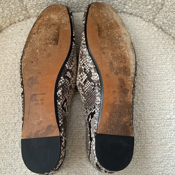 Vince Loafers Paz Gray/Cream Snake-Print Leather Size 9 Slip-On Flats Loafers
